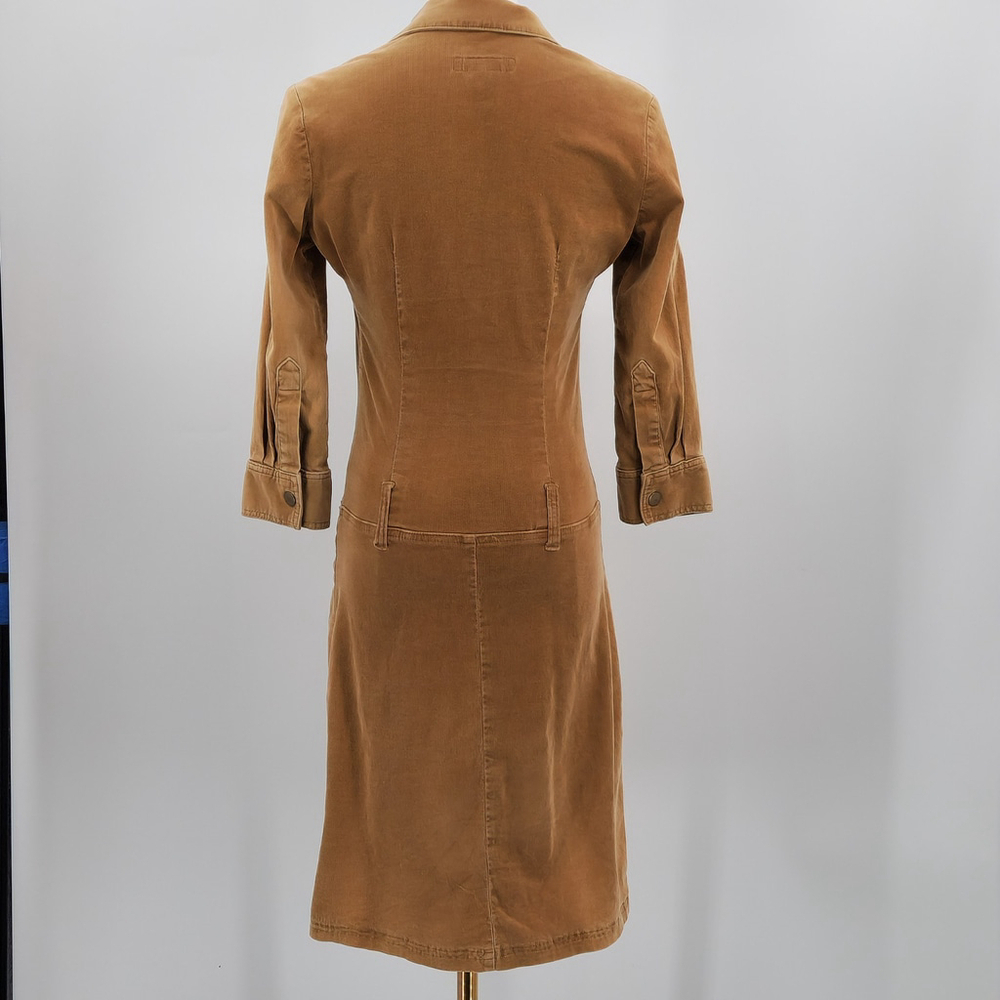 Womens Corduroy Shirt Dress S Tan Stretch Utility Y2K Style Button Front Vintage - Picture 4 of 15